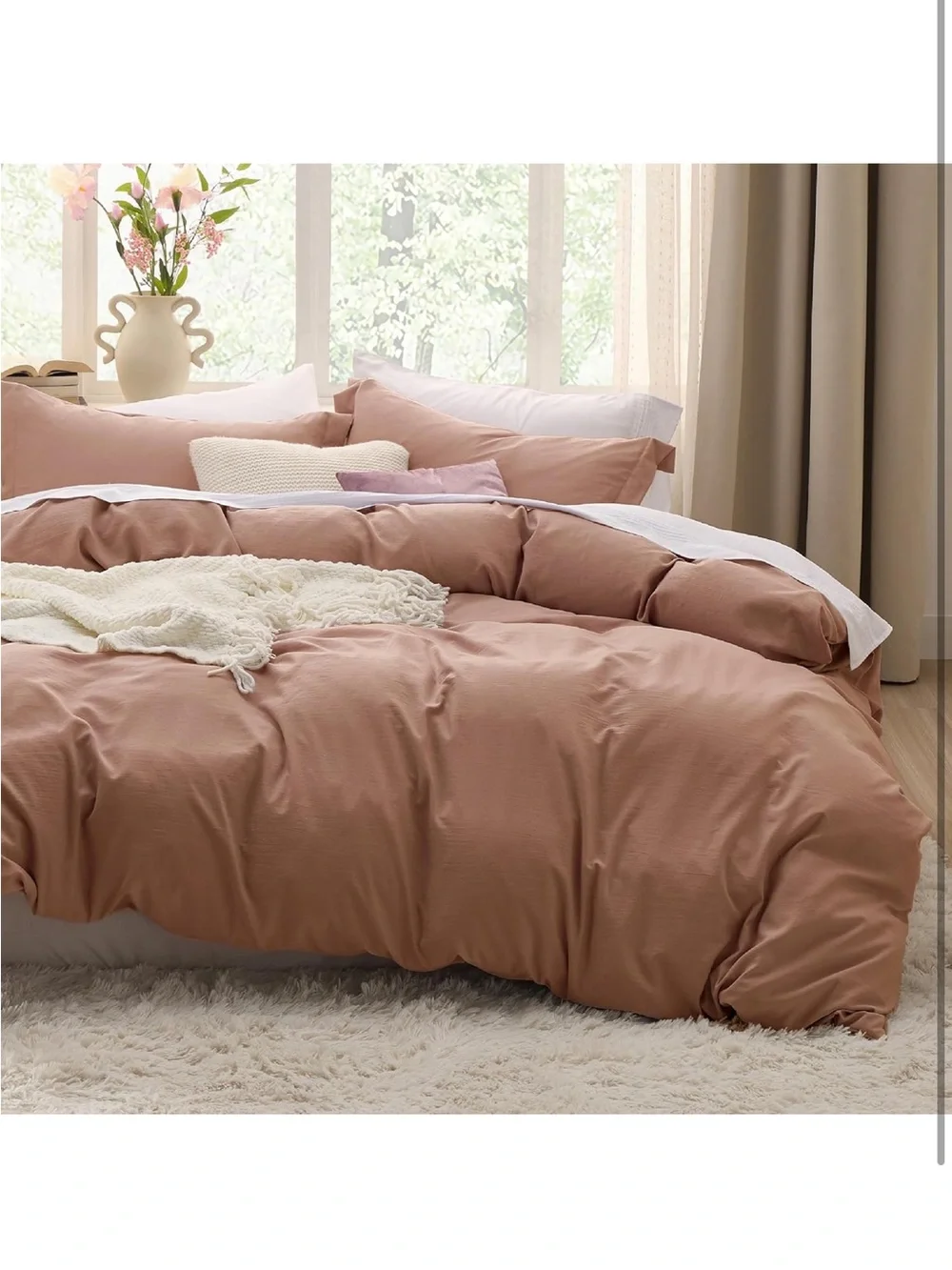 Mocha Duvet Cover 3 Pc Set Pre-Washed Cotton-Like Polyester Extra-Soft KING